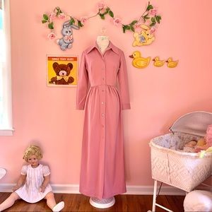 Vintage 1970s dusty pink button down maxi dress
